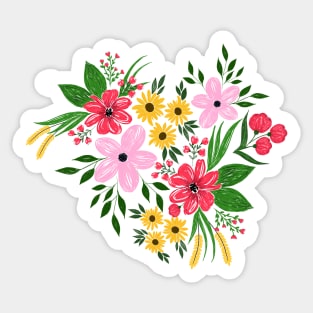 Cute Pink Red Spring Floral Hand Paint Design Sticker